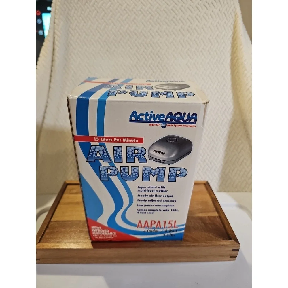 AAPA15L Active Aqua,‎ 4 Outlets, 6W, 15 L/Min Air Pump, Silver,Grey New In Box
